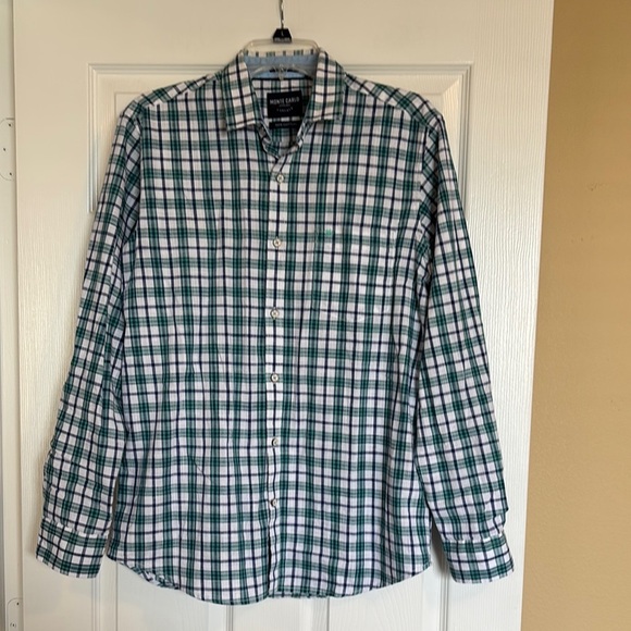 Monte Carlo Casuals men’s white plaid long sleeve button down shirt size large - Picture 1 of 9